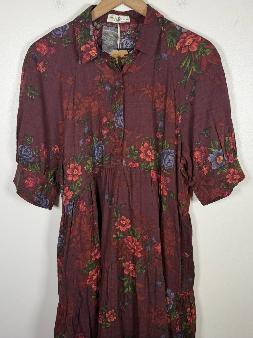 NWT Natural Life Rebecca Floral Tiered Midi Dress Size XL Maroon Boho Flowy